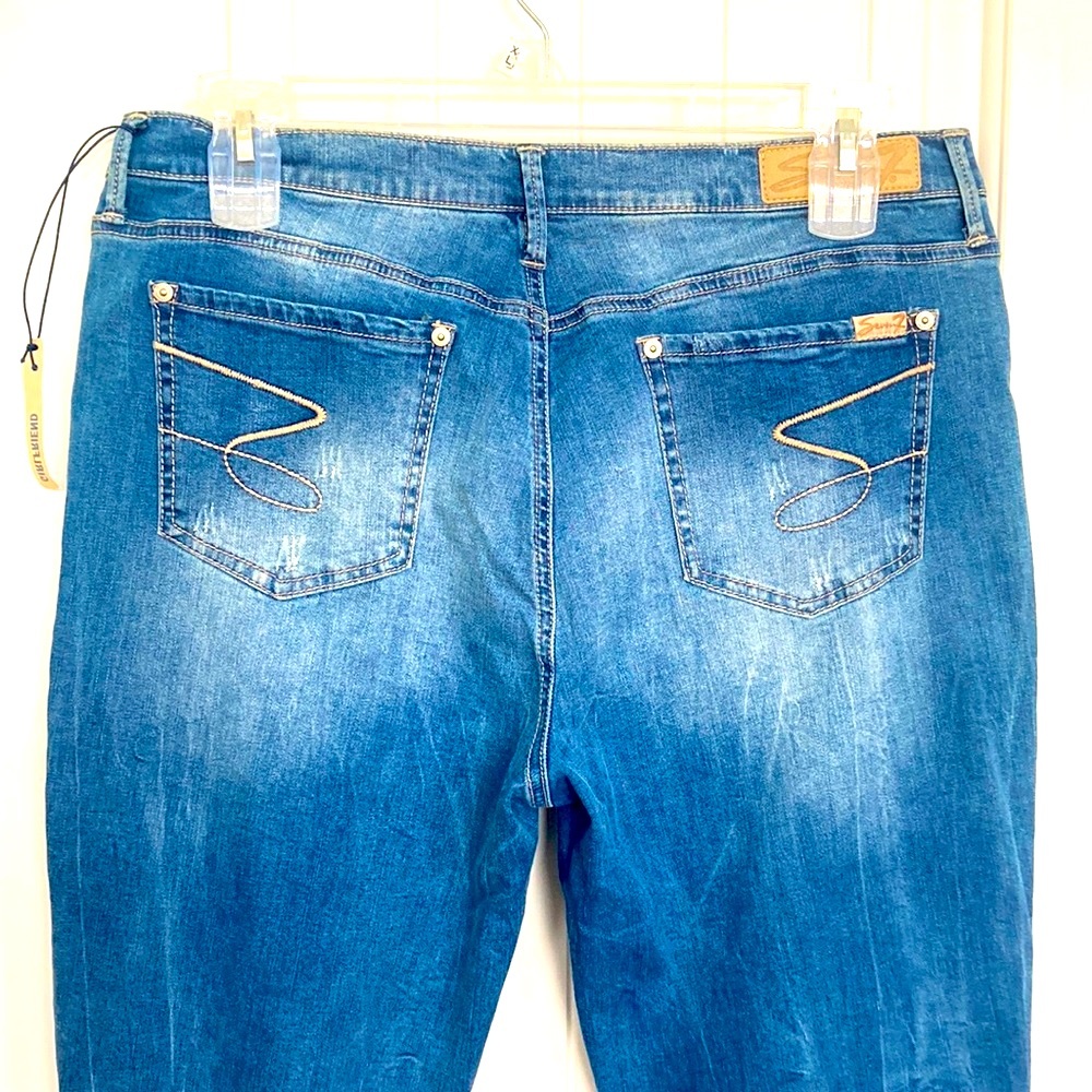 Seven7 Girlfriend Jeans Sz 14 Womens Blue Stretch Denim Distressed Patchwork NEW - Picture 9 of 12